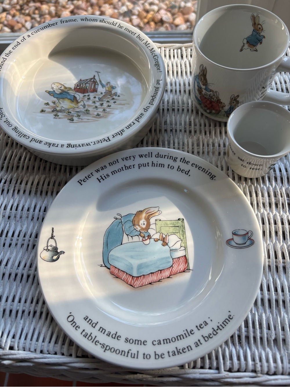 Wedgwood Peter Rabbit Children's Plate and Bowl Set in Blue, Green, Red